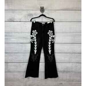 Austin Landing Women's Mid Rise Studded Western Boho Flare Jeans Size 29
